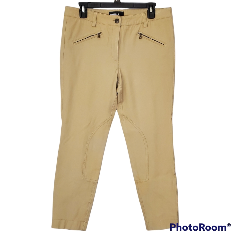 Cambio tan equestrian like riding pants elastic waist front zippers thick cotton